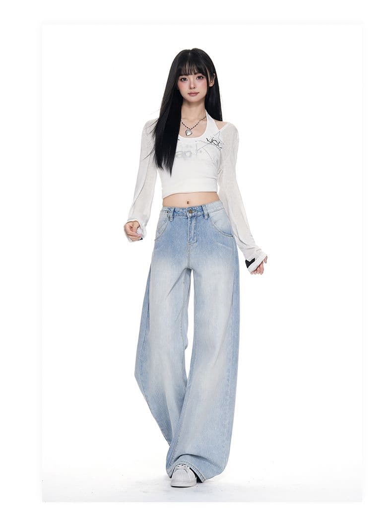 아메리칸 레트로 파리 버클 넓은 다리 청바지 여성 가을 새로운 이후 부서 버클 수 있습니다. 조정 디자인 센스 모통이 칼 바지 상세 이미지 11