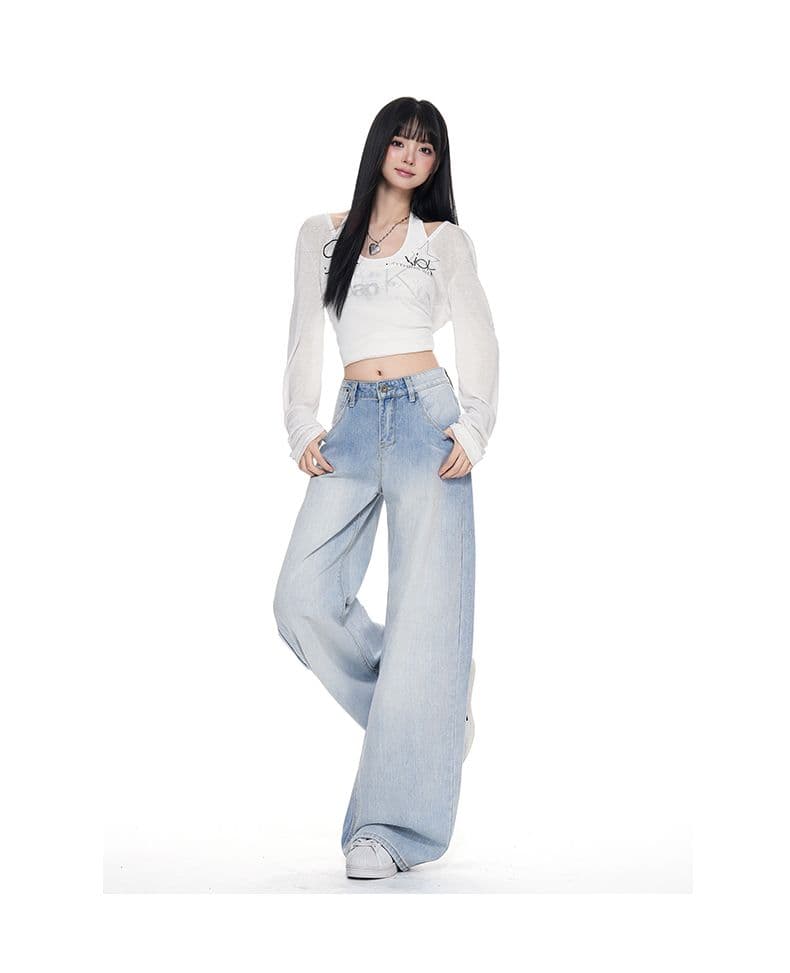 아메리칸 레트로 파리 버클 넓은 다리 청바지 여성 가을 새로운 이후 부서 버클 수 있습니다. 조정 디자인 센스 모통이 칼 바지 상세 이미지 12