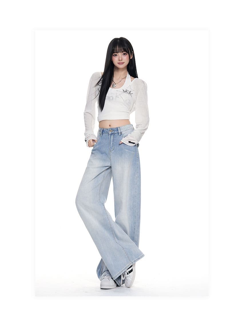 아메리칸 레트로 파리 버클 넓은 다리 청바지 여성 가을 새로운 이후 부서 버클 수 있습니다. 조정 디자인 센스 모통이 칼 바지 상세 이미지 14