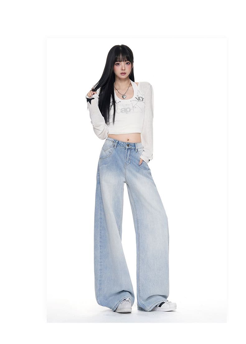 아메리칸 레트로 파리 버클 넓은 다리 청바지 여성 가을 새로운 이후 부서 버클 수 있습니다. 조정 디자인 센스 모통이 칼 바지 상세 이미지 15