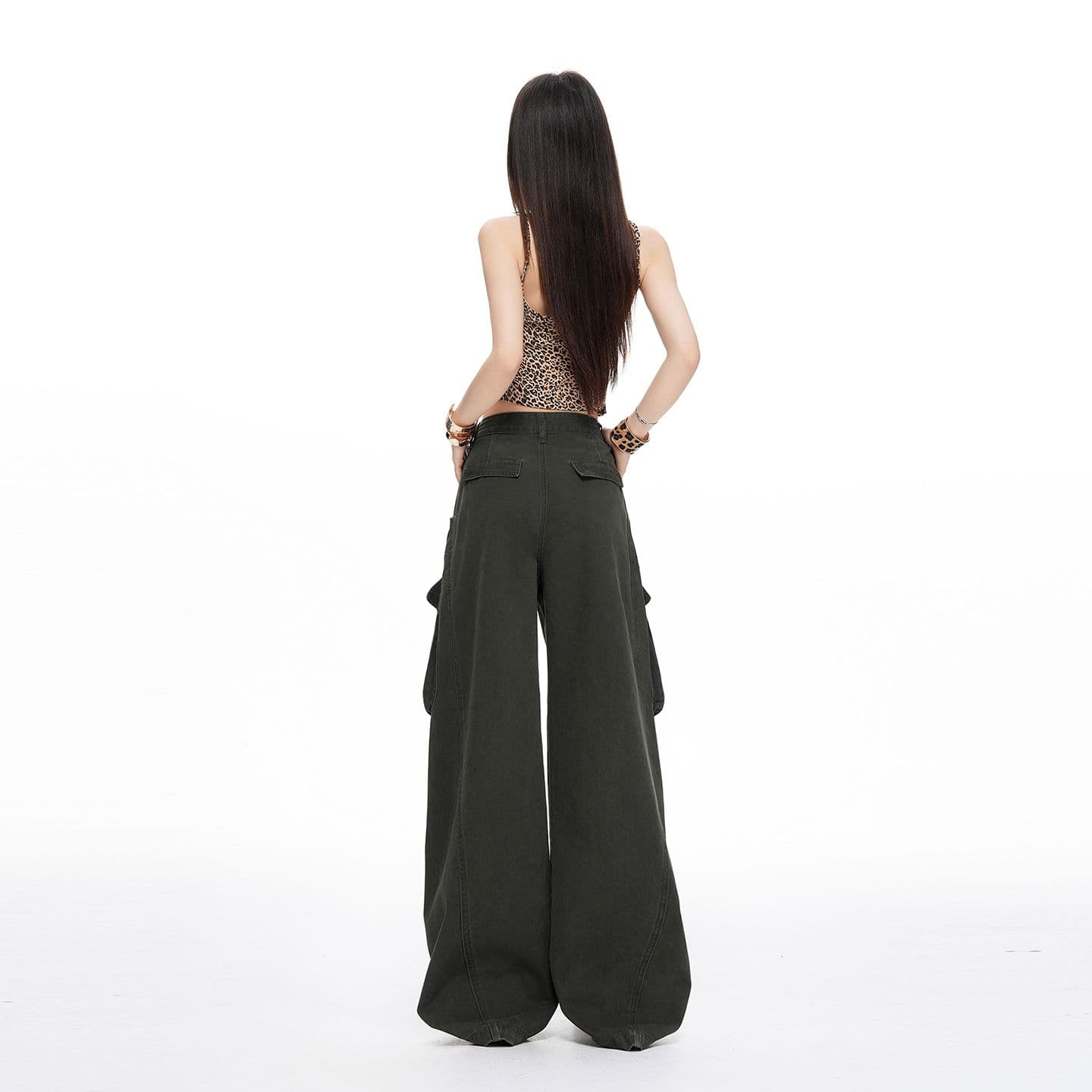 아메리칸 레트로 해체 디자인 기타 주머니 워크웨어 청바지 남녀 루즈핏 캐주얼 주름 스트레이트 도루 센스 바지 이미지 5