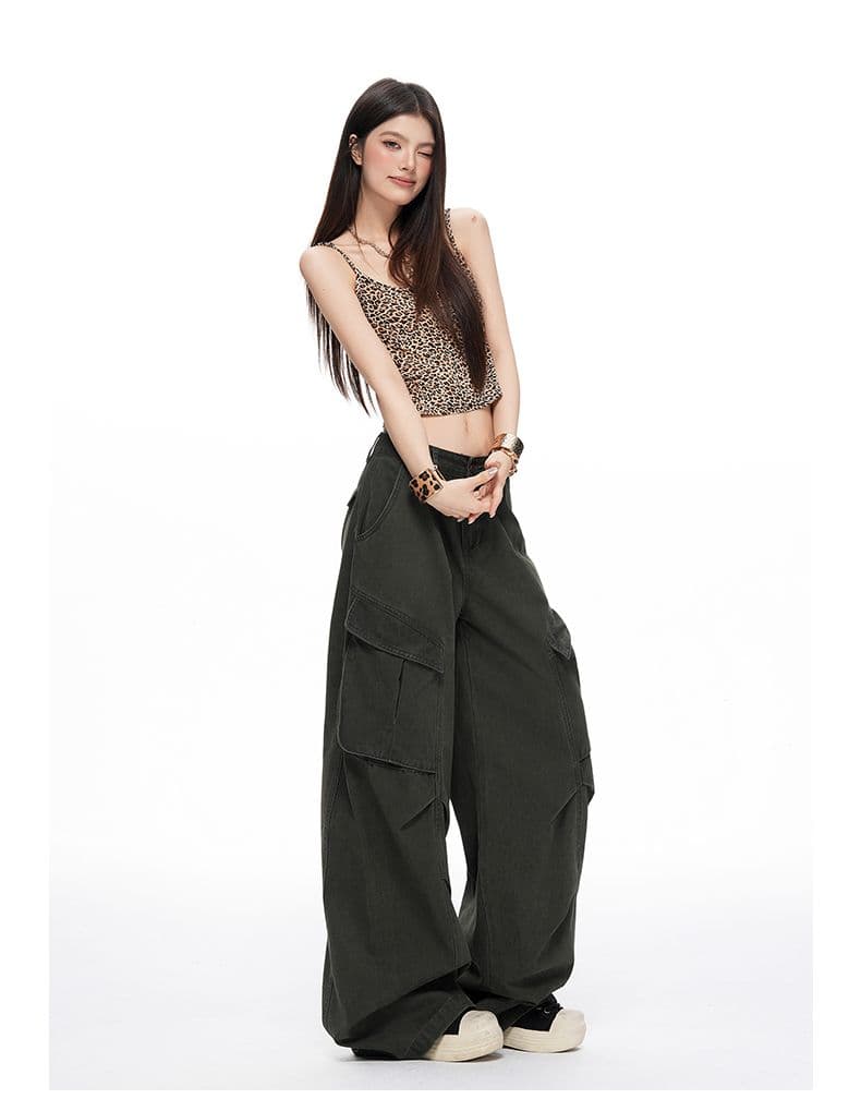 아메리칸 레트로 해체 디자인 기타 주머니 워크웨어 청바지 남녀 루즈핏 캐주얼 주름 스트레이트 도루 센스 바지 상세 이미지 26