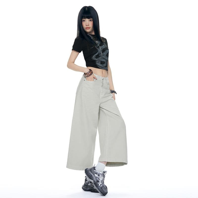 작은 대중 디자인 허리 머리 넓은 다리 높음 지혜 센스 착용 가져 가라. 없음 폭탄 캐주얼 루즈핏 출퇴근 8 점 바지 바 En 바지 이미지 2