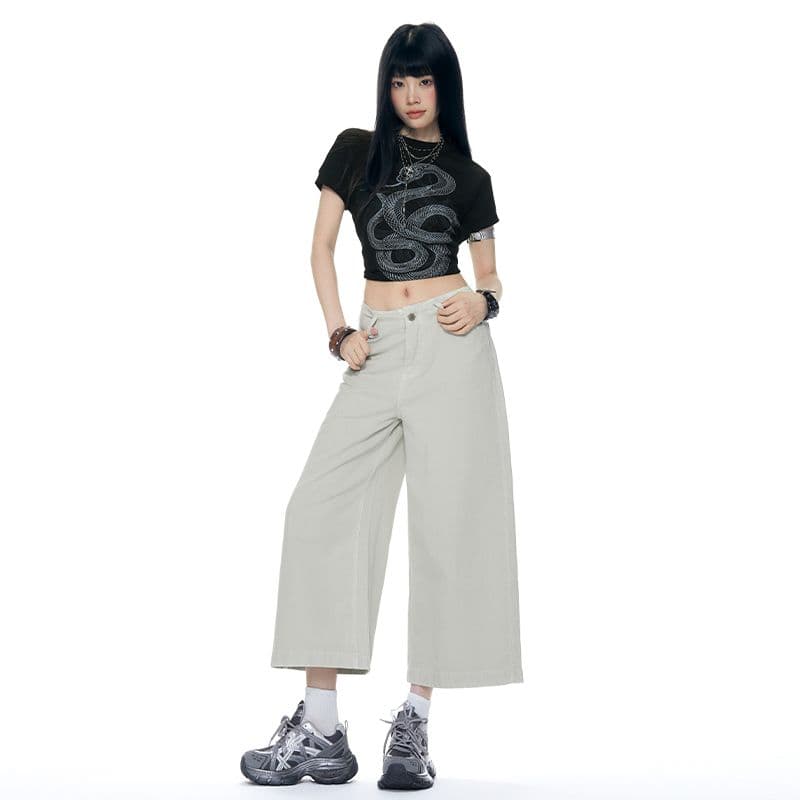 작은 대중 디자인 허리 머리 넓은 다리 높음 지혜 센스 착용 가져 가라. 없음 폭탄 캐주얼 루즈핏 출퇴근 8 점 바지 바 En 바지 이미지 3