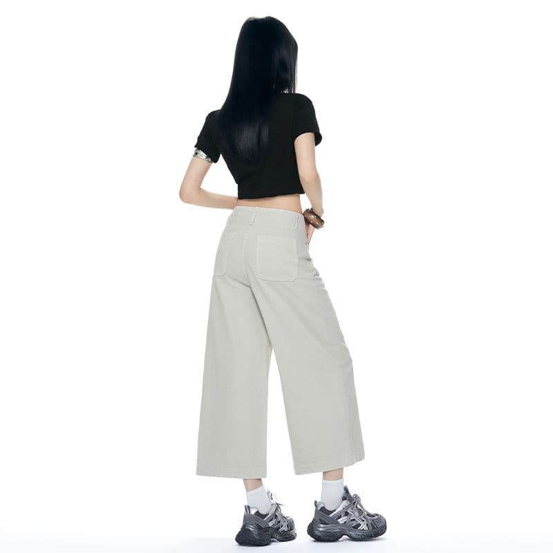 작은 대중 디자인 허리 머리 넓은 다리 높음 지혜 센스 착용 가져 가라. 없음 폭탄 캐주얼 루즈핏 출퇴근 8 점 바지 바 En 바지 이미지 4
