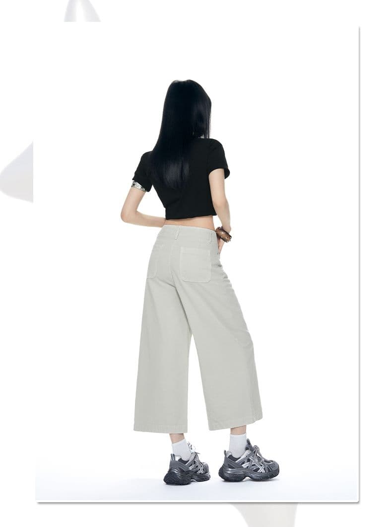 작은 대중 디자인 허리 머리 넓은 다리 높음 지혜 센스 착용 가져 가라. 없음 폭탄 캐주얼 루즈핏 출퇴근 8 점 바지 바 En 바지 상세 이미지 1