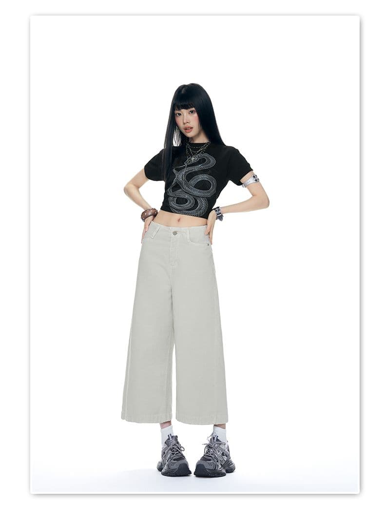 작은 대중 디자인 허리 머리 넓은 다리 높음 지혜 센스 착용 가져 가라. 없음 폭탄 캐주얼 루즈핏 출퇴근 8 점 바지 바 En 바지 상세 이미지 14