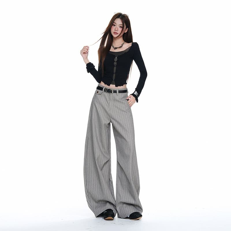 아메리칸 오래된 돈 바람 스트라이프 슬랙스 조수 브랜드 도루 센스 루즈핏 캐주얼 바지 가을 겨울철 레트로 주름 넓은 다리 슬랙스 이미지 5