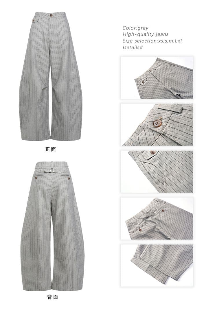 아메리칸 오래된 돈 바람 스트라이프 슬랙스 조수 브랜드 도루 센스 루즈핏 캐주얼 바지 가을 겨울철 레트로 주름 넓은 다리 슬랙스 상세 이미지 5