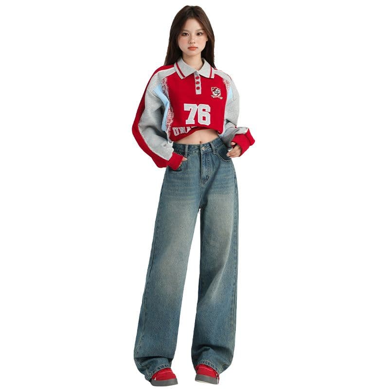 일반 사계절 섹션 하이웨이스트 다용도 청바지 루즈핏 슬림해 보이는 넓은 다리 스트레이트 팬츠 2026 이미지 6