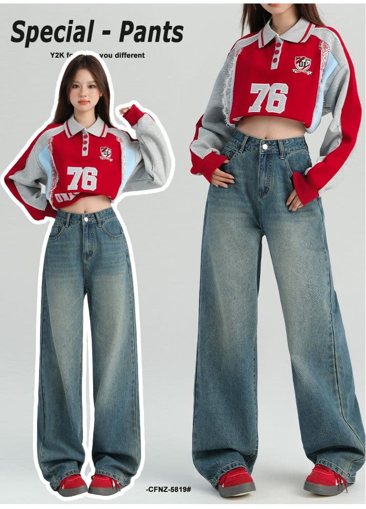 일반 사계절 섹션 하이웨이스트 다용도 청바지 루즈핏 슬림해 보이는 넓은 다리 스트레이트 팬츠 2026 상세 이미지 2