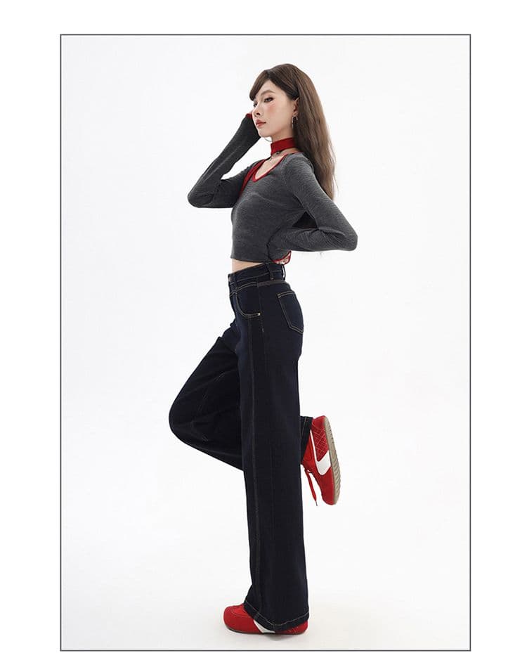 가을 겨울 일반 섹션 클래식 섹션 진한 파란색 몸매 가꾸기 슬림해 보이는 신축성 스트레이트 팬츠 데이터 섹션 2026 가을 겨울 상세 이미지 14