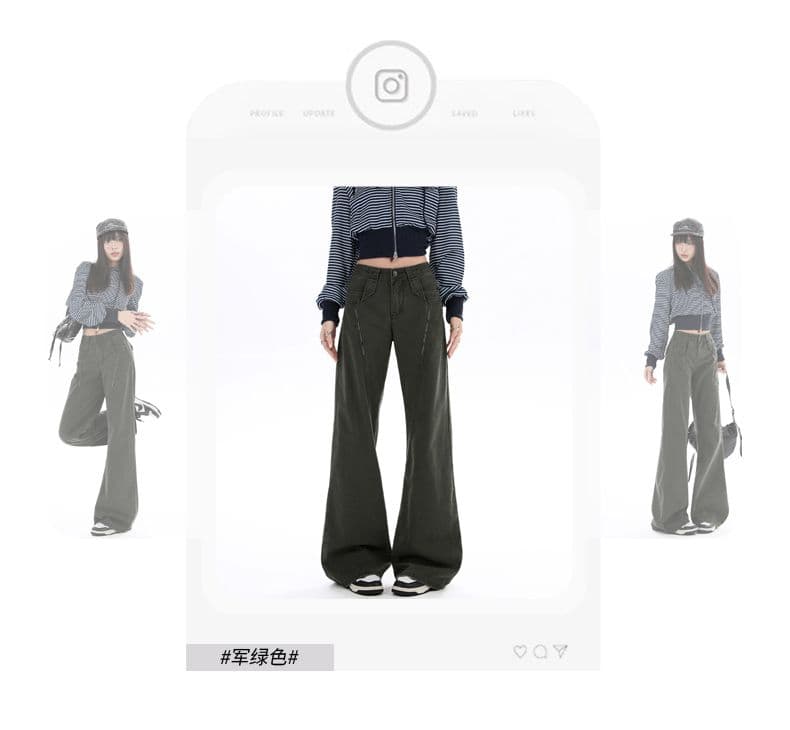 아메리칸 레트로 부츠컷 주머니 워크웨어 청바지 가을 새로운 하이웨이스트 루즈핏 넓은 다리 바닥 청소 바지 여성 상세 이미지 6
