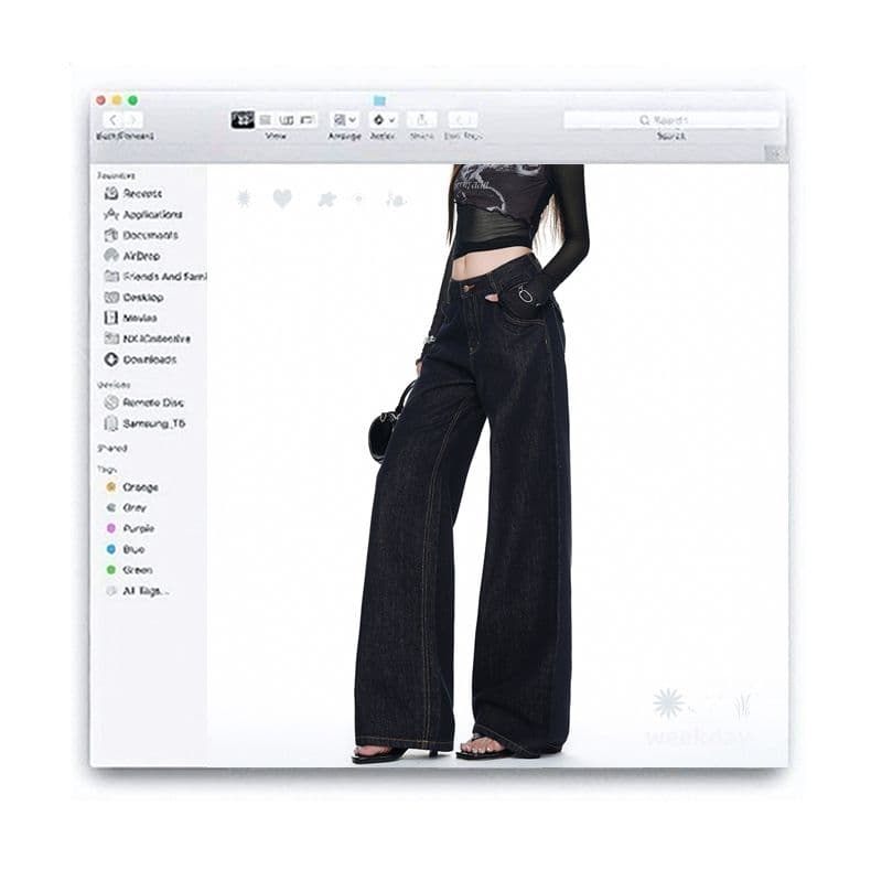 새로운 아메리칸 레트로 루즈핏 넓은 다리 타닌 바지 등 허리 수 있습니다. 조정 버클 디자인 원색 가을 청바지 여성 상세 이미지 4