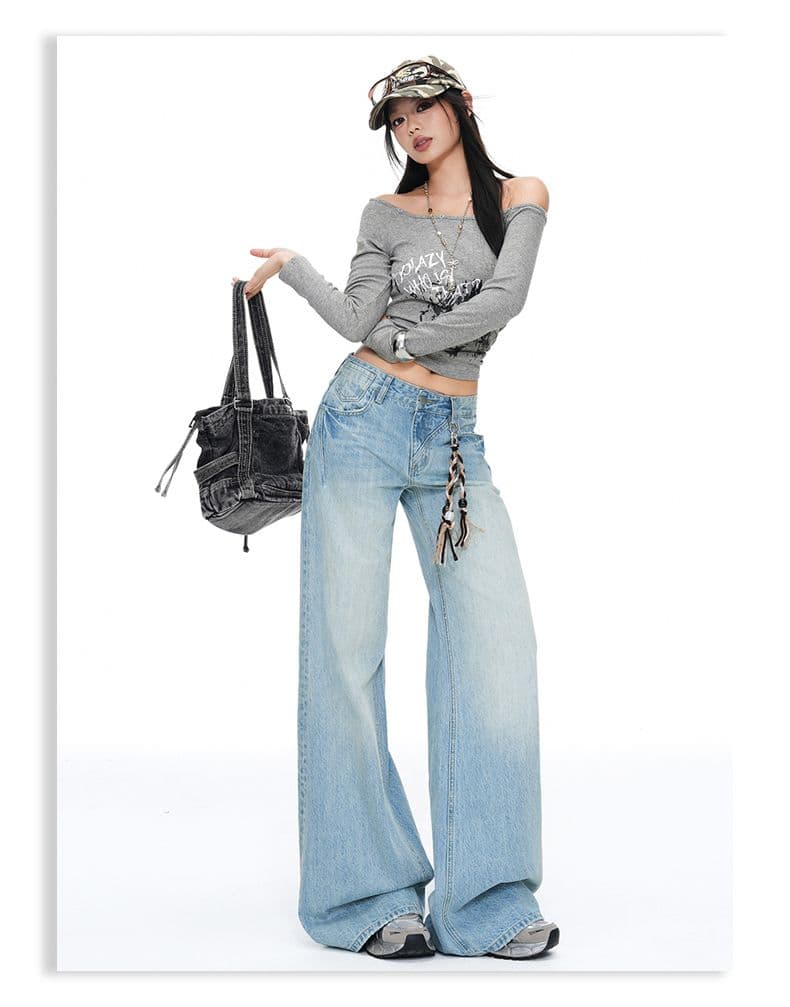 이른 가을 하늘색 청바지 여성 디자인 센스 루즈핏 로우 웨이스트 루즈핏 나팔 바지 다용도 새로운 와이드 레그 팬츠 어린이 상세 이미지 10