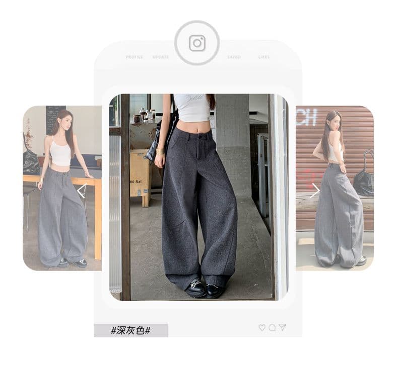 가을 새로운 모직 캐주얼 바지 여성 아메리칸 레트로 하이웨이스트 루즈핏 운동 넓은 다리 바닥 청소 긴 바지 상세 이미지 9
