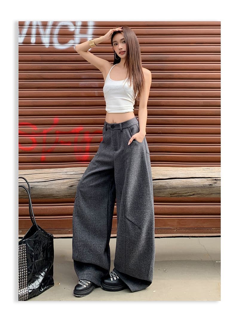 가을 새로운 모직 캐주얼 바지 여성 아메리칸 레트로 하이웨이스트 루즈핏 운동 넓은 다리 바닥 청소 긴 바지 상세 이미지 14
