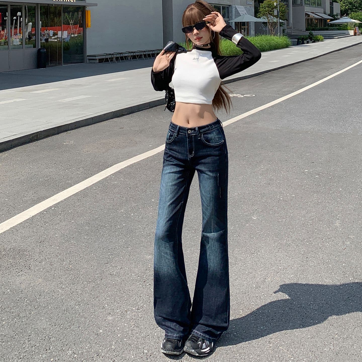 아메리칸 레트로 블루 회색 신축성 부츠컷 청바지 여성 핫걸 로우 웨이스트 몸매 가꾸기 슬림해 보이는 호스 슈 바지 이미지 4