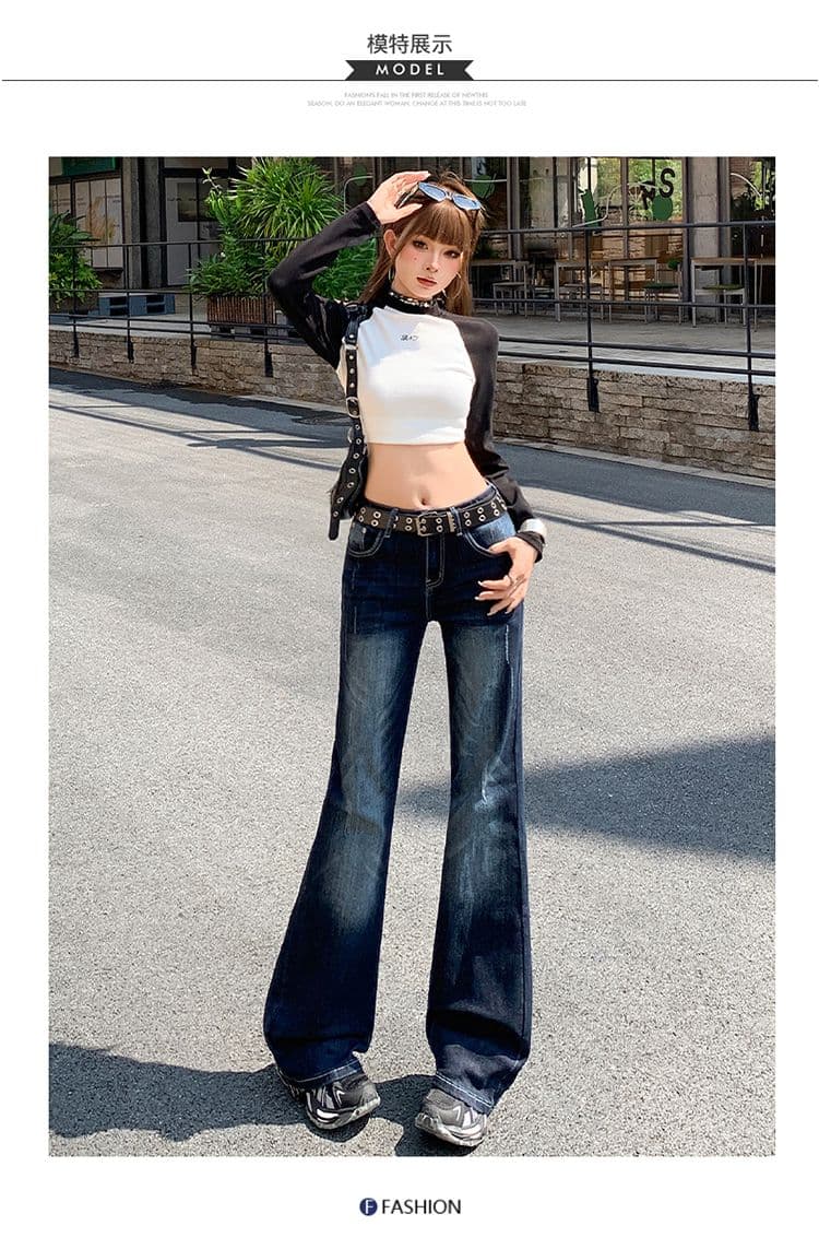 아메리칸 레트로 블루 회색 신축성 부츠컷 청바지 여성 핫걸 로우 웨이스트 몸매 가꾸기 슬림해 보이는 호스 슈 바지 상세 이미지 5