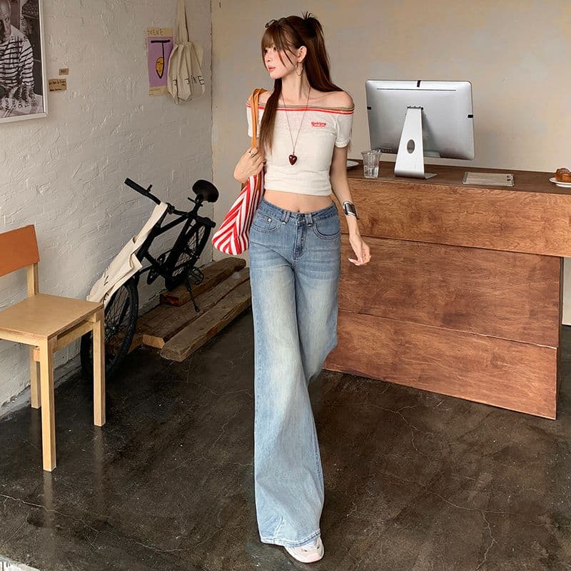 노스탤지어 블루 워싱 마이크로 나팔 청바지 여성 새로운 아메리칸 아니요 막대기 다리 몸매 가꾸기 신축성 바지 이미지 6
