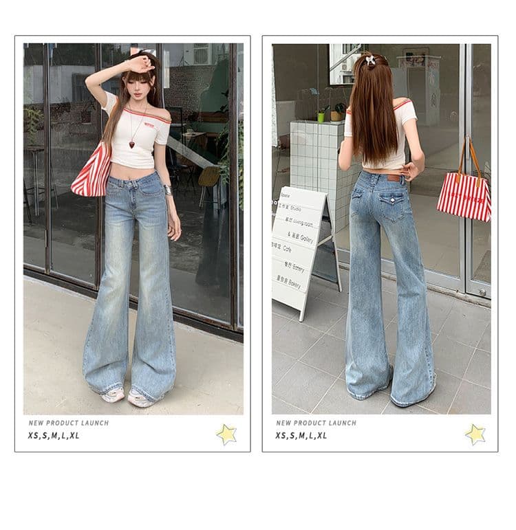 노스탤지어 블루 워싱 마이크로 나팔 청바지 여성 새로운 아메리칸 아니요 막대기 다리 몸매 가꾸기 신축성 바지 상세 이미지 3