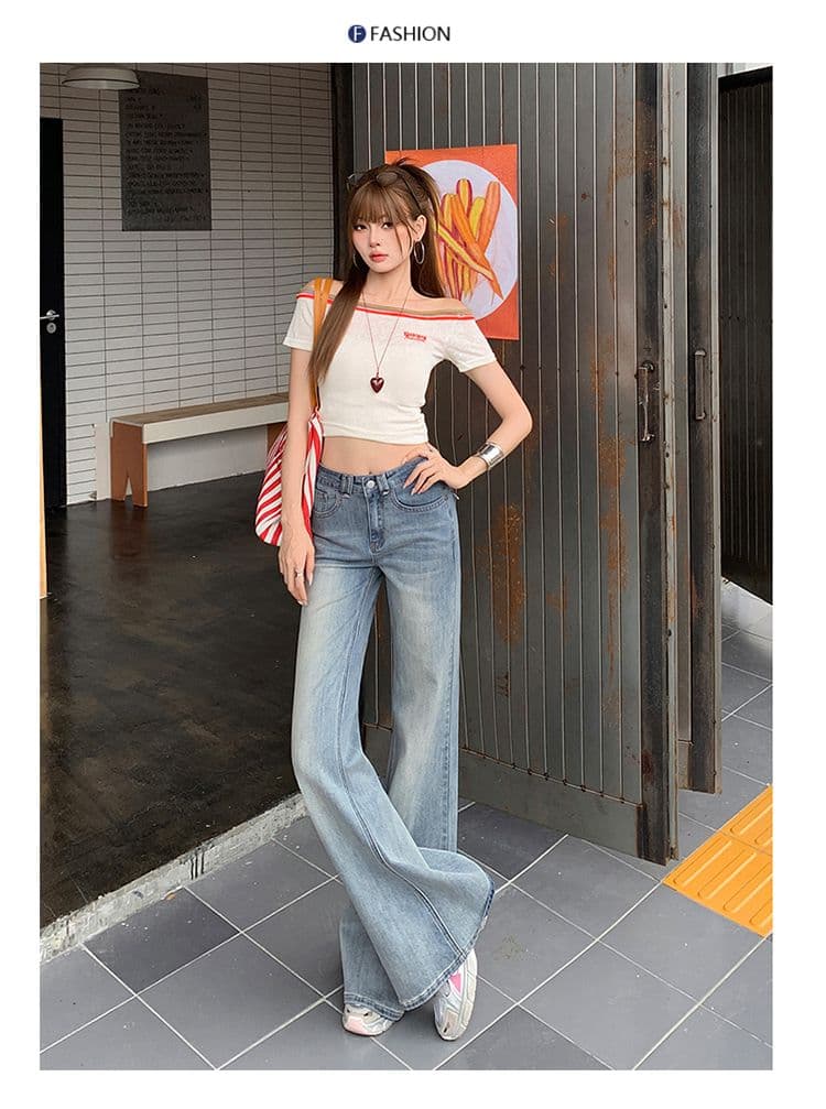 노스탤지어 블루 워싱 마이크로 나팔 청바지 여성 새로운 아메리칸 아니요 막대기 다리 몸매 가꾸기 신축성 바지 상세 이미지 8