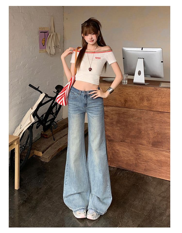 노스탤지어 블루 워싱 마이크로 나팔 청바지 여성 새로운 아메리칸 아니요 막대기 다리 몸매 가꾸기 신축성 바지 상세 이미지 9
