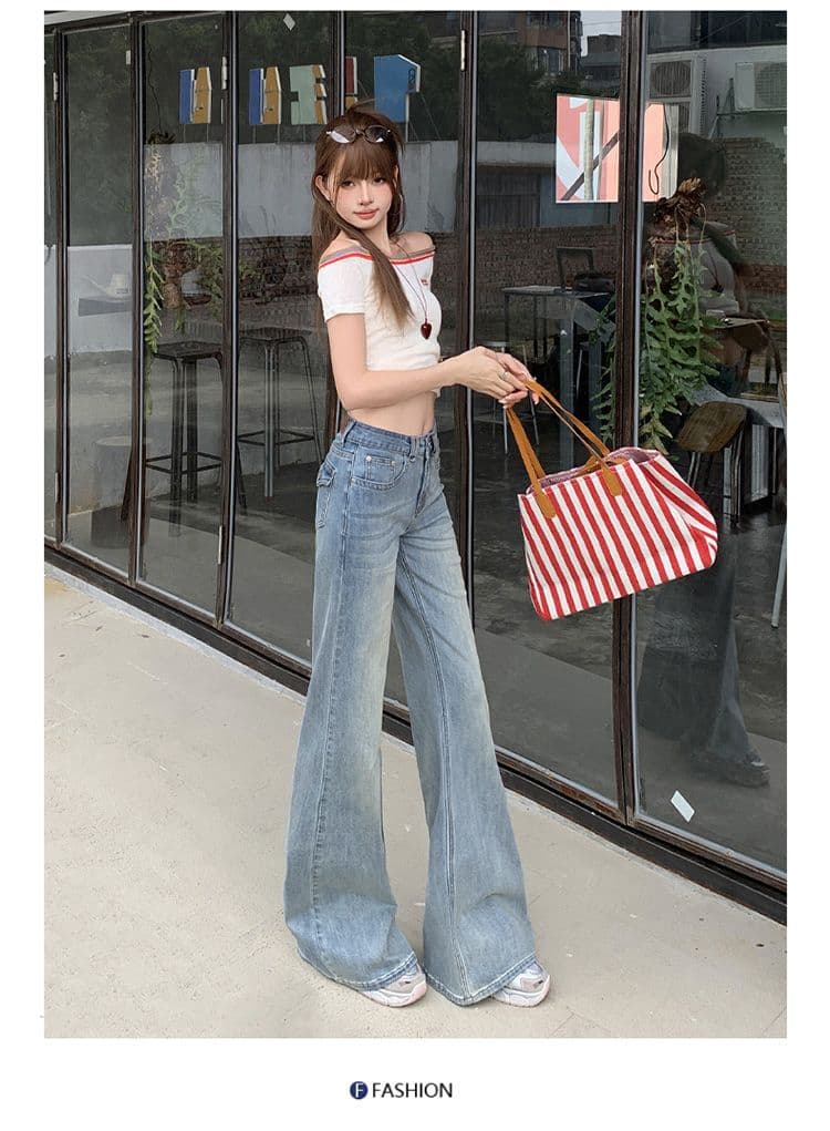 노스탤지어 블루 워싱 마이크로 나팔 청바지 여성 새로운 아메리칸 아니요 막대기 다리 몸매 가꾸기 신축성 바지 상세 이미지 13
