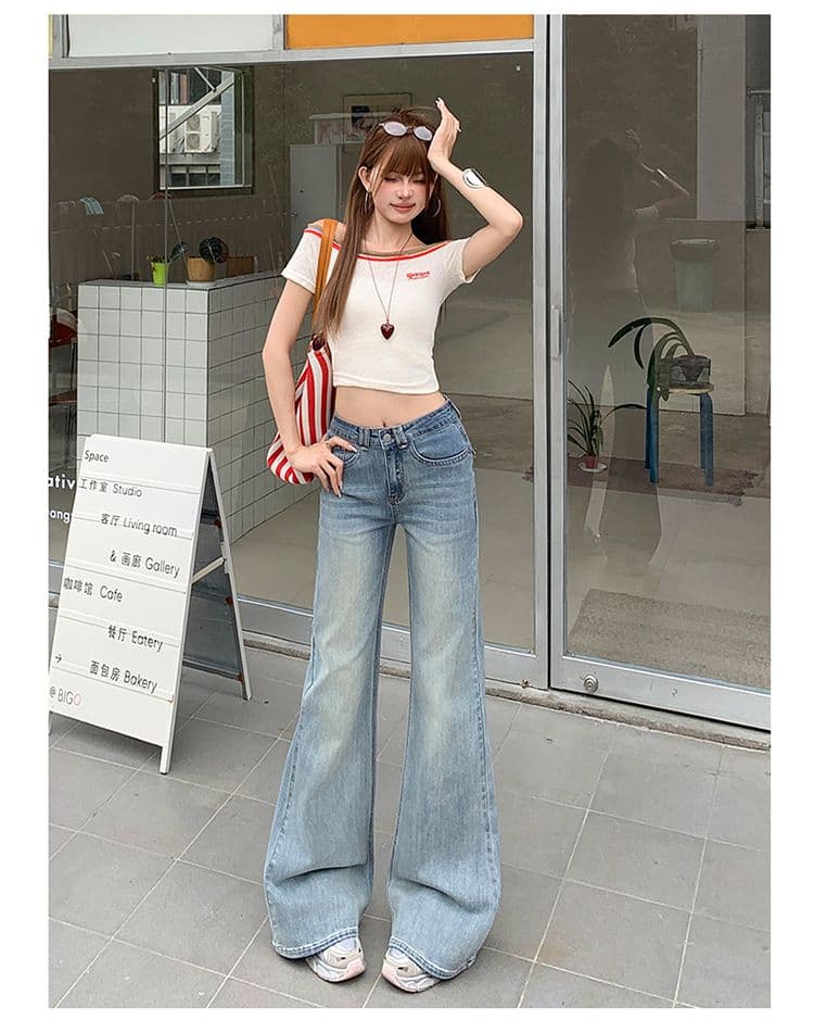노스탤지어 블루 워싱 마이크로 나팔 청바지 여성 새로운 아메리칸 아니요 막대기 다리 몸매 가꾸기 신축성 바지 상세 이미지 14
