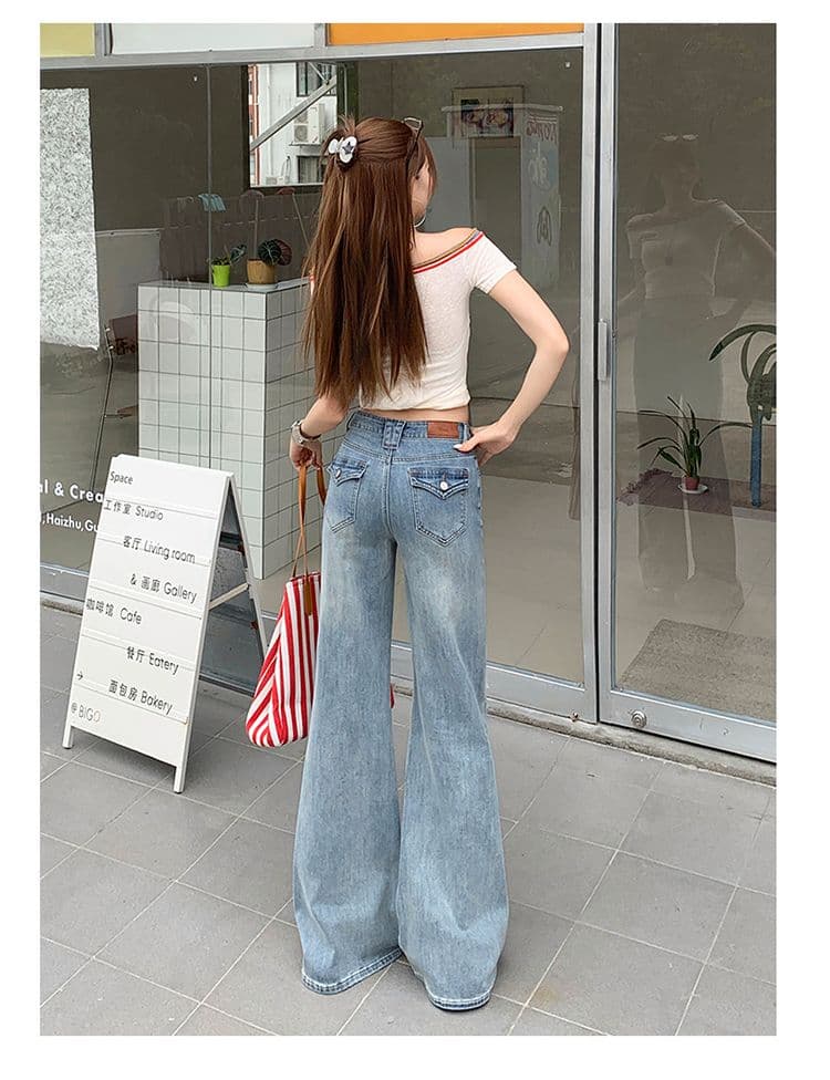 노스탤지어 블루 워싱 마이크로 나팔 청바지 여성 새로운 아메리칸 아니요 막대기 다리 몸매 가꾸기 신축성 바지 상세 이미지 16