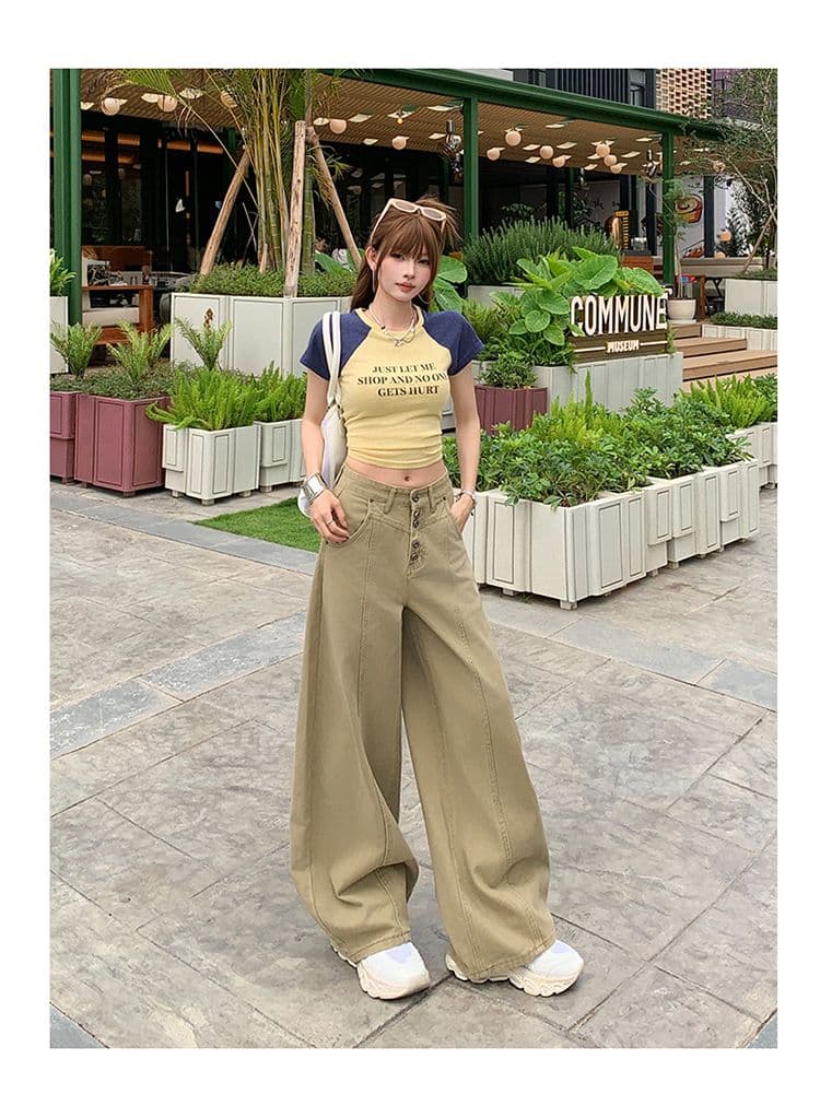 칙칙한 흰색 아메리칸 레트로 싱글 줄 버튼 청바지 여성 새로운 루즈핏 다용도 넓은 다리 길이 바지 상세 이미지 24
