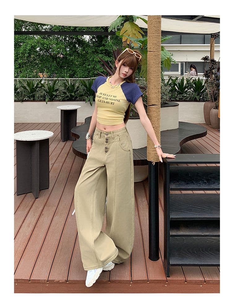 칙칙한 흰색 아메리칸 레트로 싱글 줄 버튼 청바지 여성 새로운 루즈핏 다용도 넓은 다리 길이 바지 상세 이미지 29