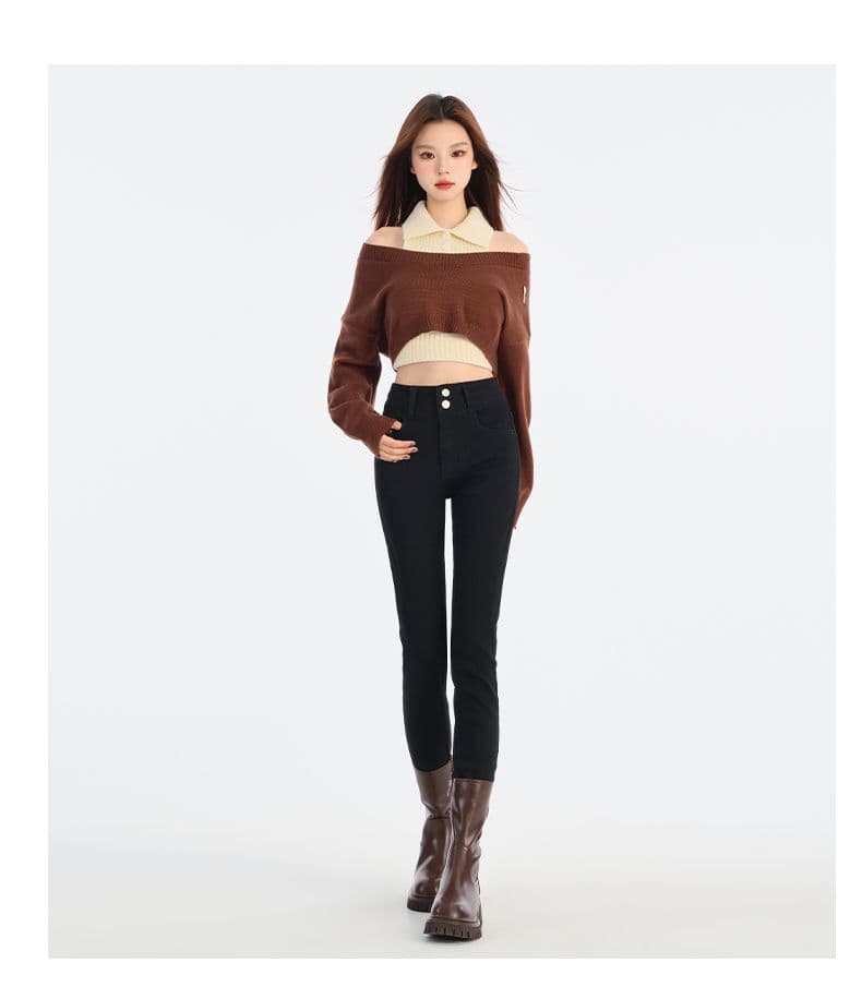 노스탤지어 블루 데님 작은 발 바지 여성 2026 가을 더블 버클 거친 가장자리 하이웨이스트 슬림해 보이는 타이트 신축성 스키니진 상세 이미지 23