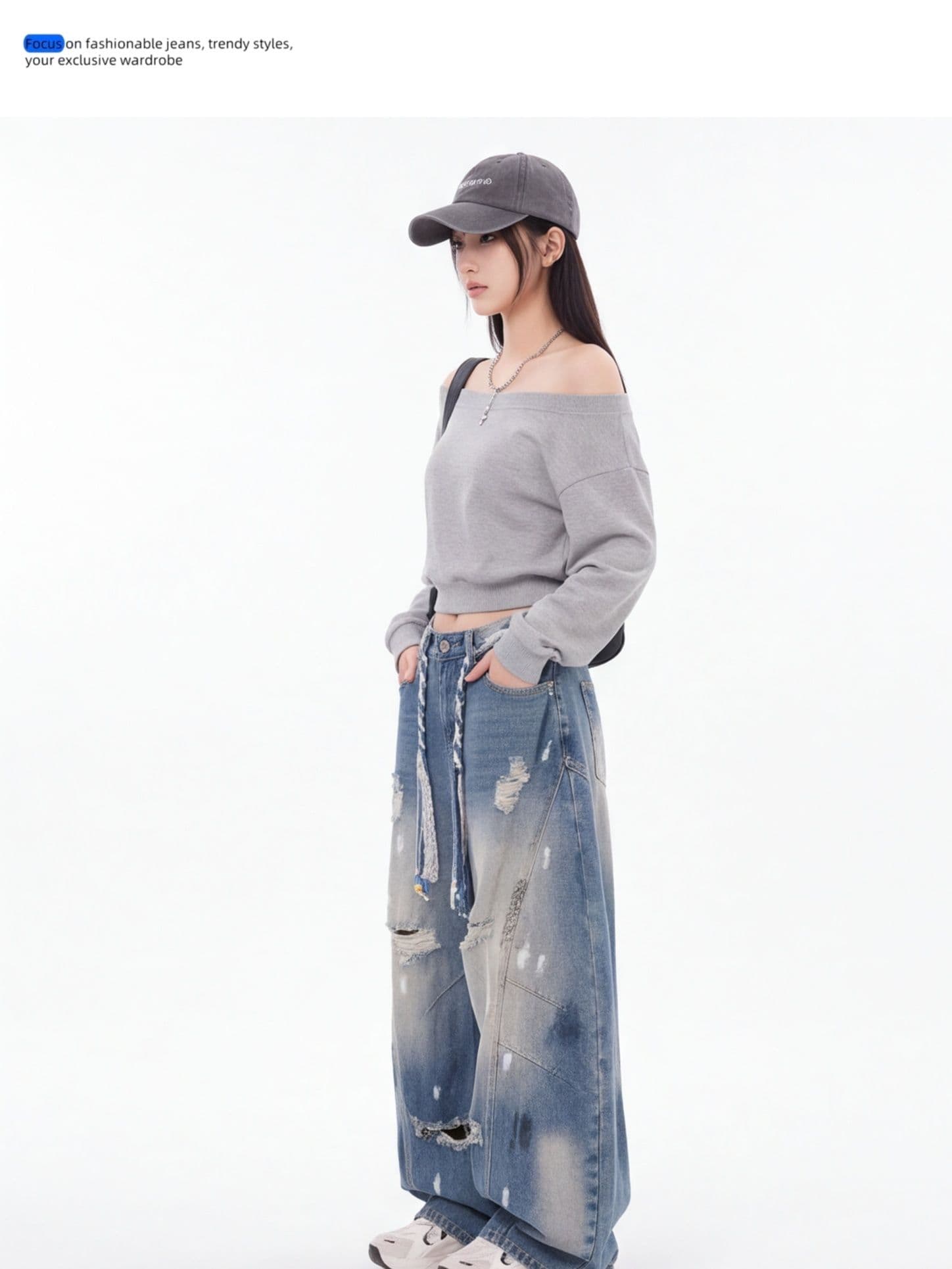 아메리칸 레트로 마 오래된 먹물 디자인 모통이 칼 청바지 여성 루즈핏 스트레이트 넓은 다리 캐주얼 바닥 청소 롱 바지 상세 이미지 5