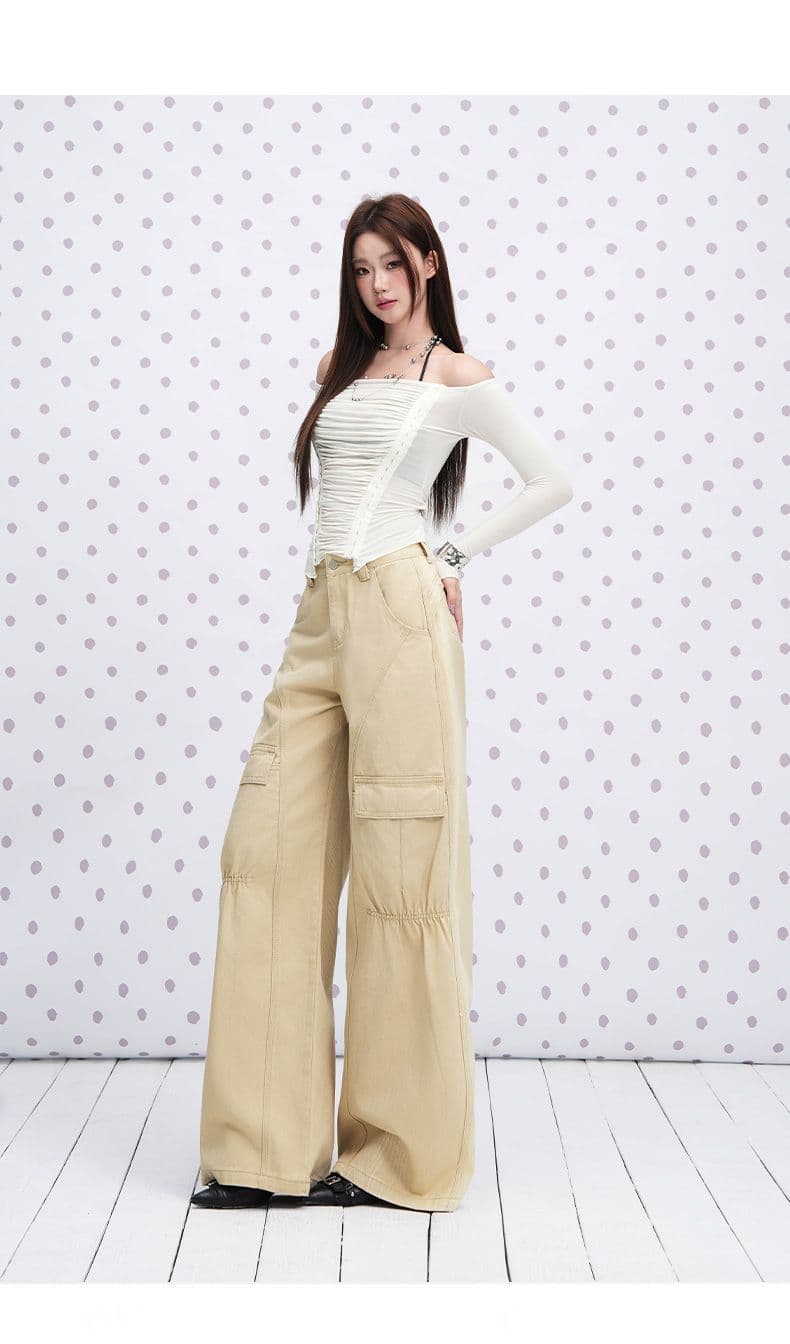 군용 녹색 순면 Chic 펌프 Pleat 자르기 센스 청바지 여성 2026 년 이른 가을 새로운 다용도 캐주얼 워크웨어 팬츠 상세 이미지 11
