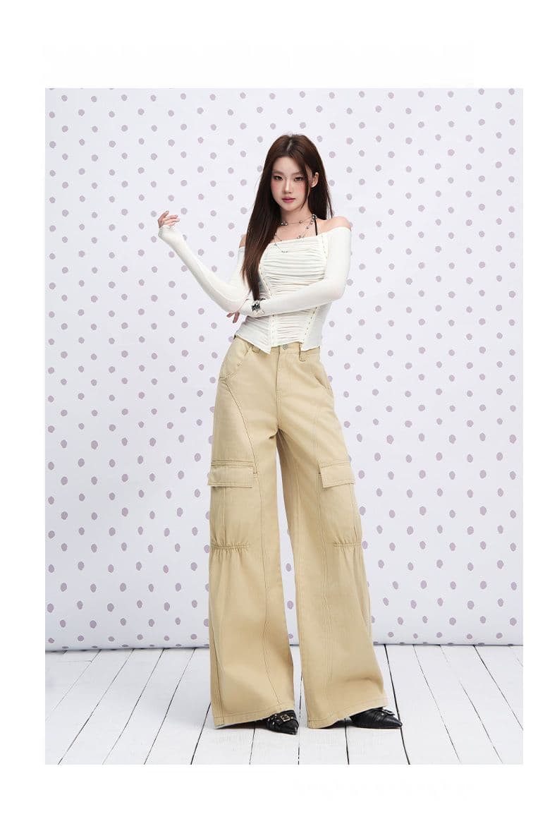 군용 녹색 순면 Chic 펌프 Pleat 자르기 센스 청바지 여성 2026 년 이른 가을 새로운 다용도 캐주얼 워크웨어 팬츠 상세 이미지 15