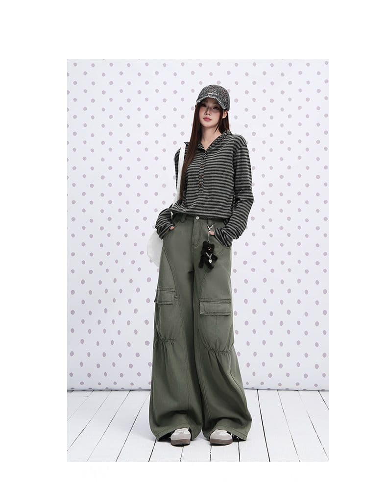 군용 녹색 순면 Chic 펌프 Pleat 자르기 센스 청바지 여성 2026 년 이른 가을 새로운 다용도 캐주얼 워크웨어 팬츠 상세 이미지 17