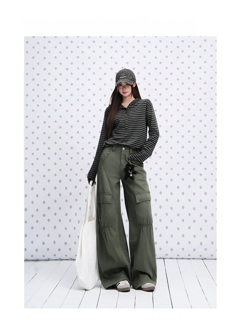 군용 녹색 순면 Chic 펌프 Pleat 자르기 센스 청바지 여성 2026 년 이른 가을 새로운 다용도 캐주얼 워크웨어 팬츠 상세 이미지 25