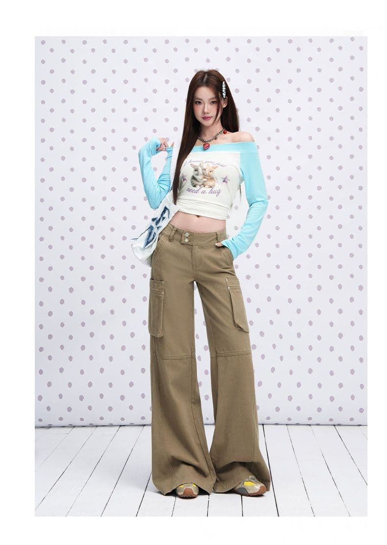 커피 색상 면 소재 캐주얼 분할 더블 버클 워크웨어 팬츠 여성 2026 년 이른 가을 새로운 루즈핏 기타 주머니 와이드 레그 팬츠 상세 이미지 8
