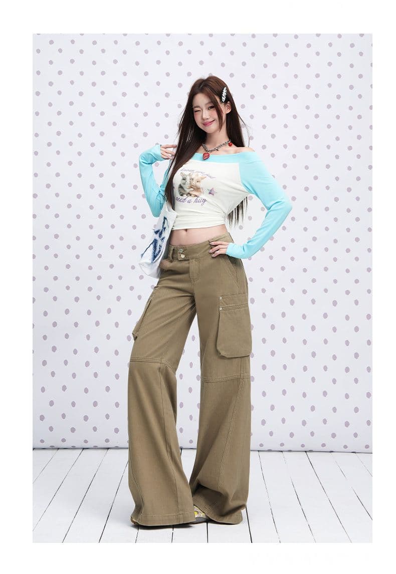 커피 색상 면 소재 캐주얼 분할 더블 버클 워크웨어 팬츠 여성 2026 년 이른 가을 새로운 루즈핏 기타 주머니 와이드 레그 팬츠 상세 이미지 9