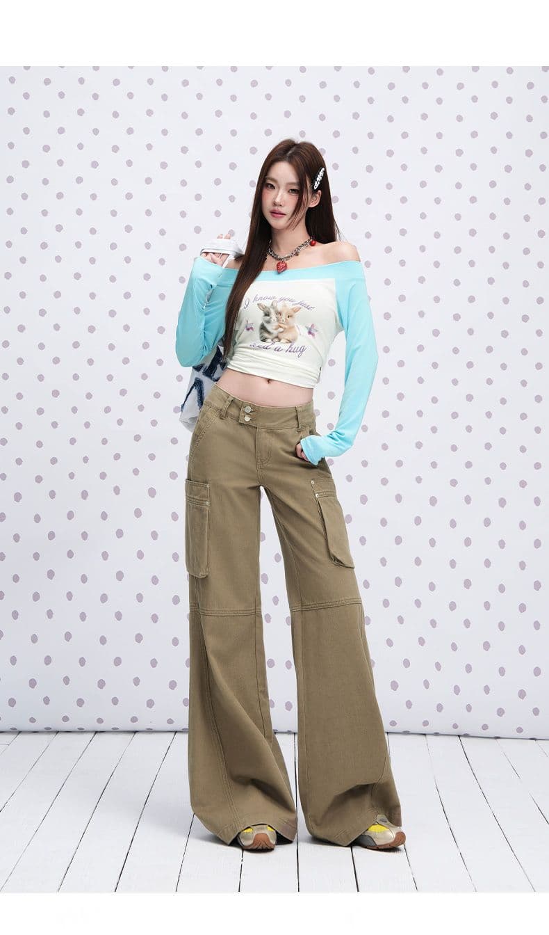 커피 색상 면 소재 캐주얼 분할 더블 버클 워크웨어 팬츠 여성 2026 년 이른 가을 새로운 루즈핏 기타 주머니 와이드 레그 팬츠 상세 이미지 11