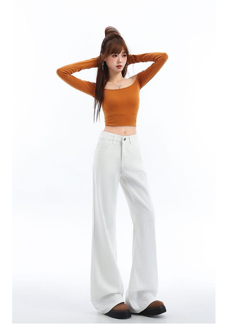 세 국방 화이트 대나무 마디 청바지 여성 아메리칸 나팔 질감 센스 지퍼 봄 여름 도루 센스 슬림해 보이는 와이드 레그 팬츠 상세 이미지 12