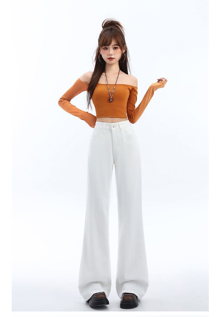 세 국방 화이트 대나무 마디 청바지 여성 아메리칸 나팔 질감 센스 지퍼 봄 여름 도루 센스 슬림해 보이는 와이드 레그 팬츠 상세 이미지 14