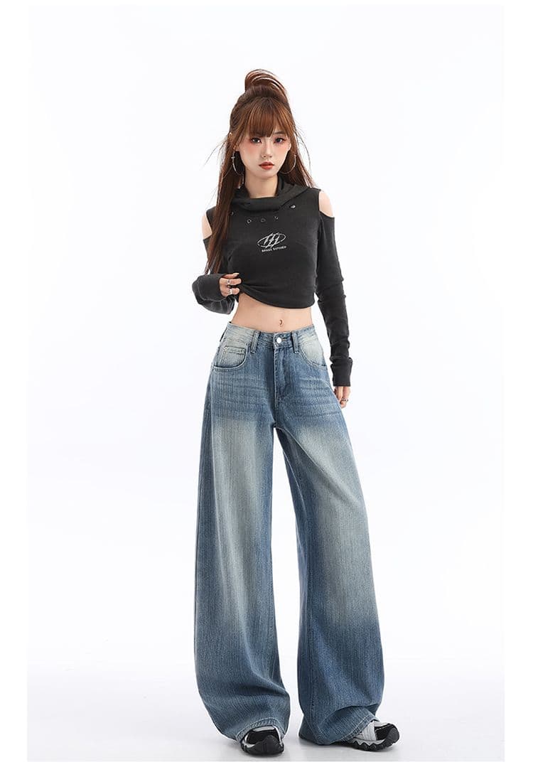 하늘색 로우 웨이스트 모통이 칼 청바지 여성 2026 가을 겨울 새로운 워싱 연삭 화이트 도루 가을 루즈핏 슬림해 보이는 와이드 레그 팬츠 상세 이미지 12