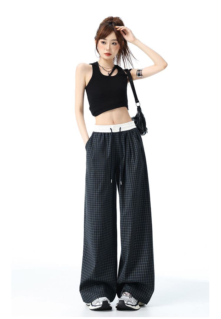 아메리칸 체크무늬 바지 느슨함 센스 운동 캐주얼 바지 여성 2026 가을 루즈핏 스트레이트 느긋한 넓은 다리 굴곡 바지 상세 이미지 18