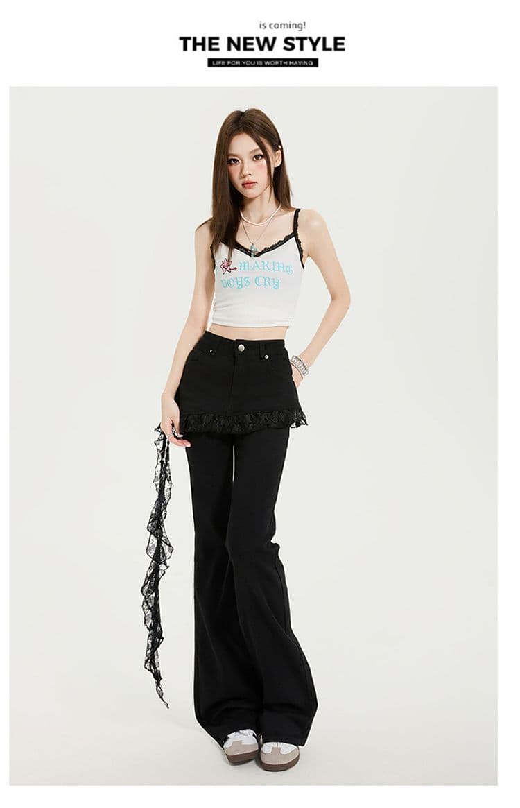 페이크 레이어드 레이스 조각 청바지 아이들 이른 가을 2026 새로운 작은 키 하이웨이스트 패션 부츠컷 긴 바지 상세 이미지 30