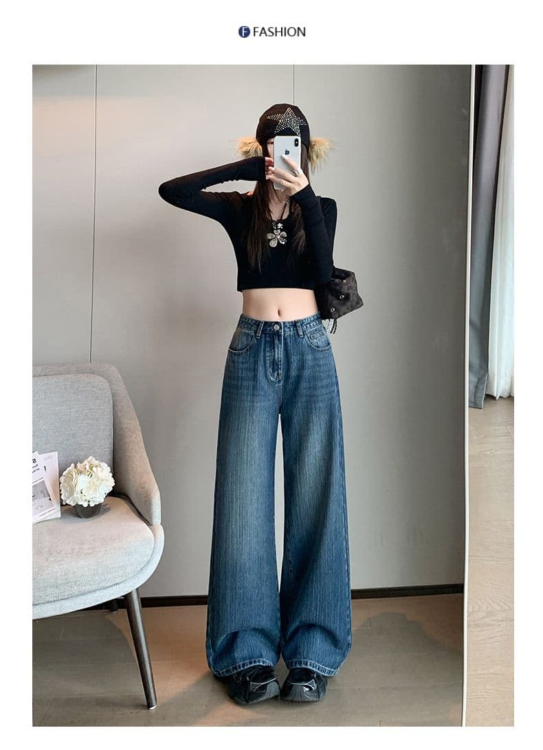 아메리칸 레트로 넓은 다리 청바지 여성 2026 가을 새로운 대나무 마디 곡물 하이웨이스트 슬림해 보이는 루즈핏 스트레이트 바닥 청소 바지 상세 이미지 11