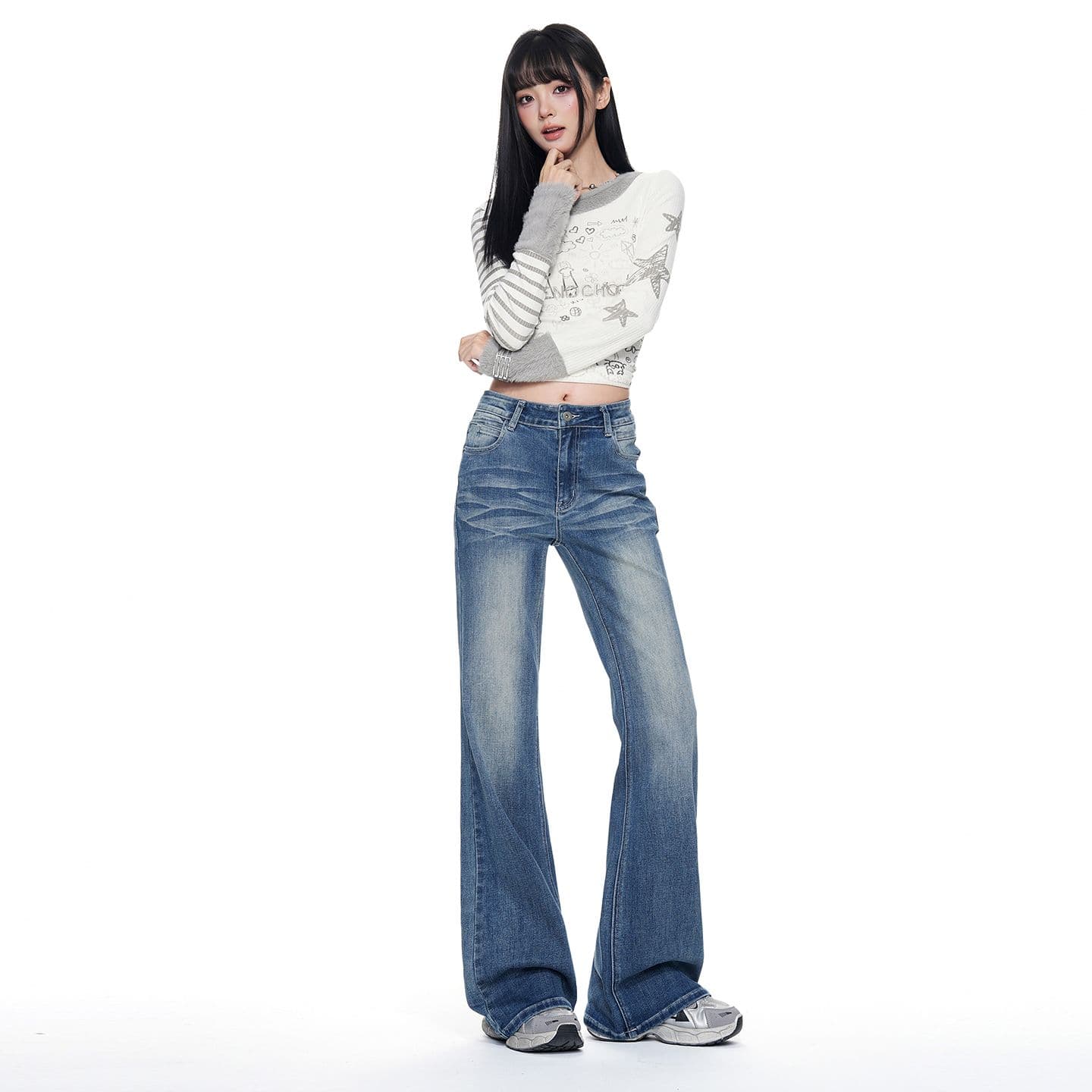 아메리칸 레트로 워싱 부츠컷 청바지 여성 높음 거리 몸매 가꾸기 슬림해 보이는 패션 핫걸 다용도 나팔 바지 이미지 6