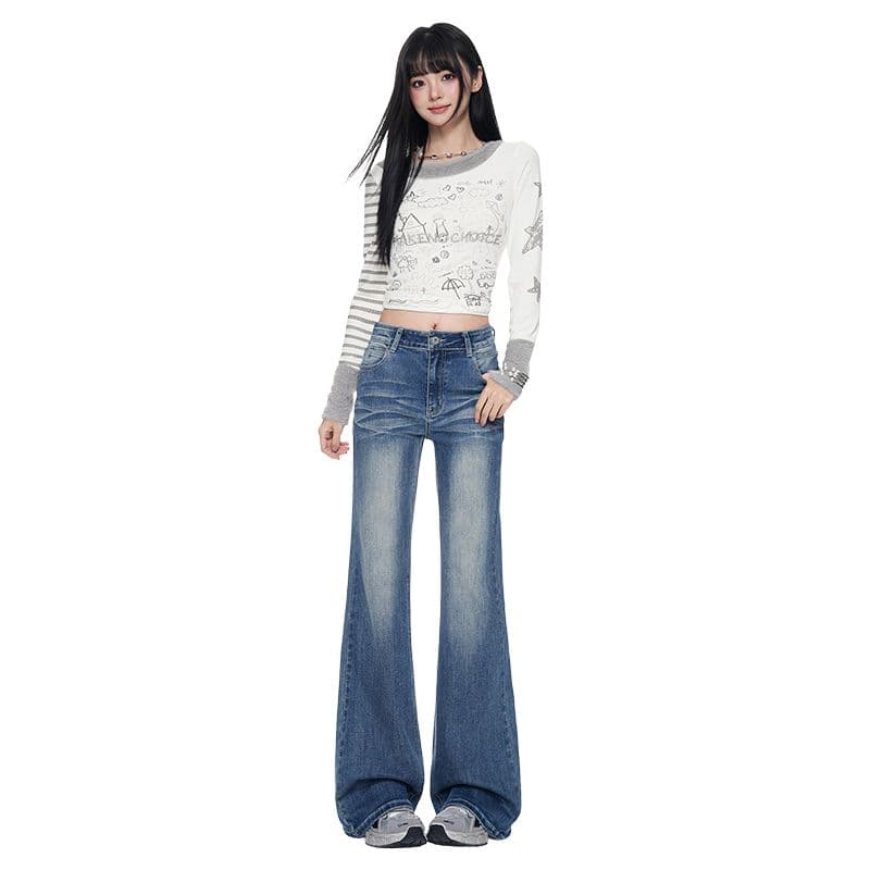 아메리칸 레트로 워싱 부츠컷 청바지 여성 높음 거리 몸매 가꾸기 슬림해 보이는 패션 핫걸 다용도 나팔 바지 이미지 2