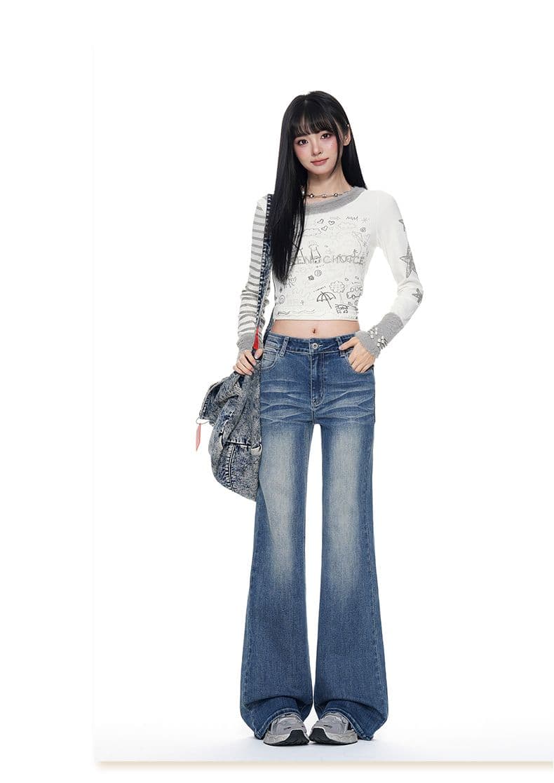 아메리칸 레트로 워싱 부츠컷 청바지 여성 높음 거리 몸매 가꾸기 슬림해 보이는 패션 핫걸 다용도 나팔 바지 상세 이미지 21